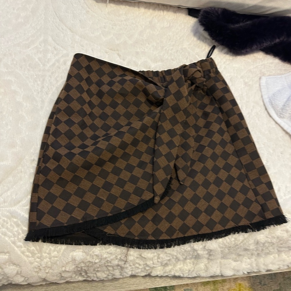 Judith March Brown and Black Wrap Mini Skirt